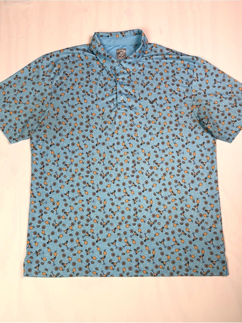 Callaway Opti-Dri Golf Polo Mens XL Margarita Lemon Print Blue Shirt